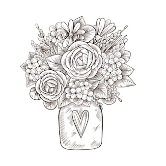 Ilustração em vetor de buquê romântico vintage de flores
