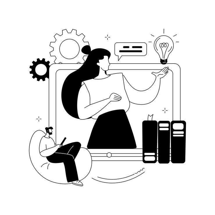 Vetor grátis ilustração em vetor de conceito abstrato de tutorial em vídeo web educação blog de vídeo cursos on-line treinamento tutorial de e-learning blogger influenciador gravando assistindo webinar metáfora abstrata