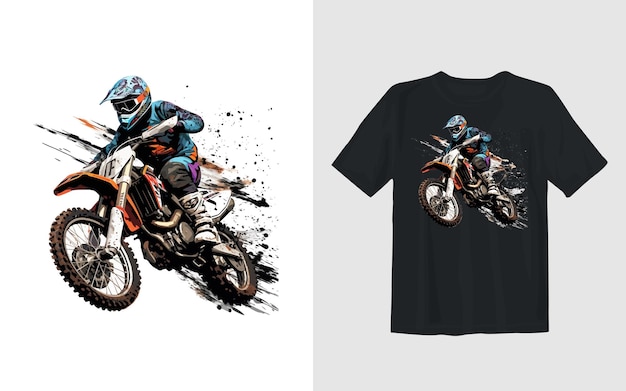 Vetor grátis ilustração em vetor de desenhos animados de bicicleta de sujeira extrema design de camiseta de motociclista