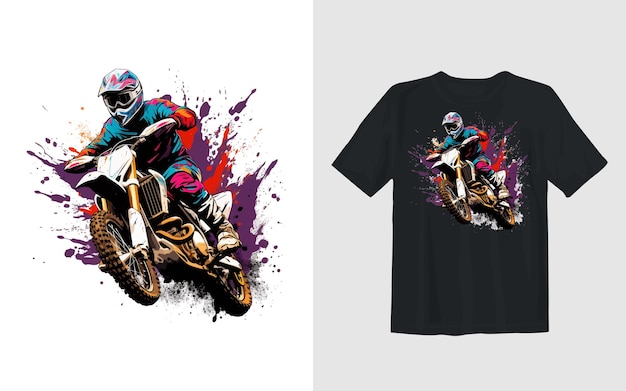 Vetor grátis ilustração em vetor de desenhos animados de bicicleta de sujeira extrema design de camiseta de motociclista