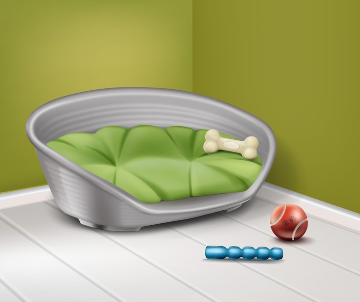 Vetor grátis ilustração em vetor de lugar para cachorro com diferentes brinquedos em casa, isolados no fundo