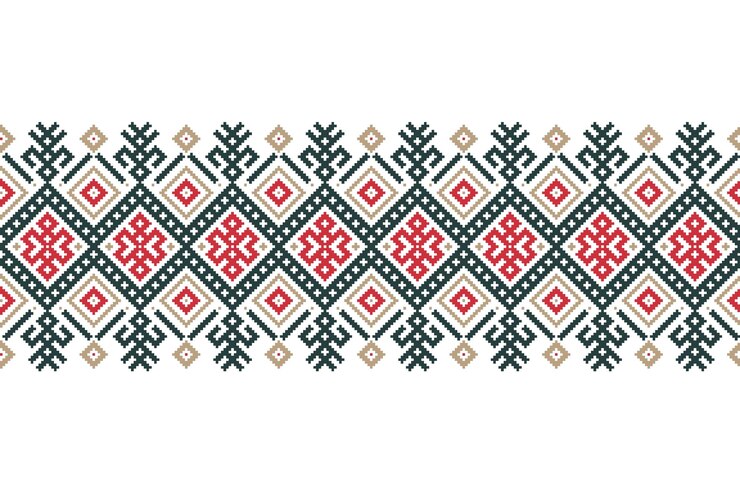 Vetor grátis ilustração em vetor de ornamento de padrão sem costura folclórico ucraniano ornamento étnico elemento de fronteira arte folclórica bielorrussa tradicional ucraniana padrão de bordado de malha vyshyvanka