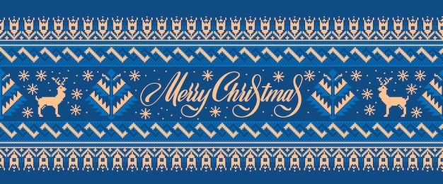 Ilustração em vetor de ornamento padrão sem costura folclórica ucraniana com símbolos de inverno e texto de feliz natal elemento de fronteira étnica padrão de bordado de malha ucraniano tradicional vyshyvanka