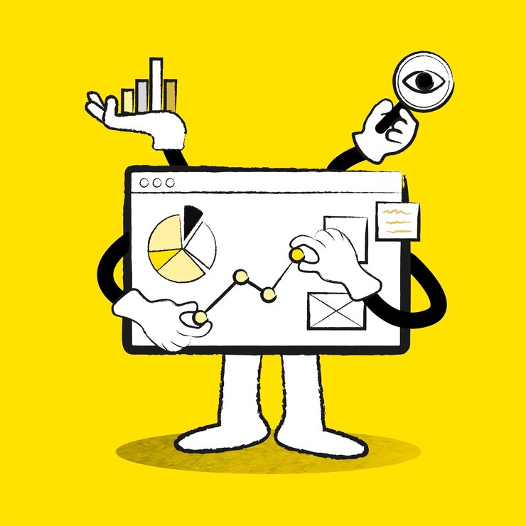 Vetor grátis ilustração em vetor doodle amarelo em placa de análise de negócios de comércio eletrônico