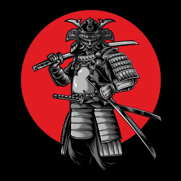 Ilustração em vetor guerreiro samurai japonês