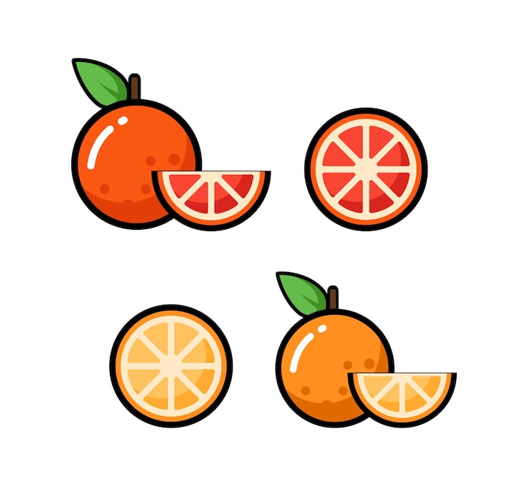 Vetor grátis ilustração em vetor ícone. laranja e toranja coloridas. isolado no fundo branco.
