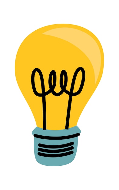 Vetor grátis ilustração em vetor lâmpada amarela brilhante dos desenhos animados, símbolo da ideia