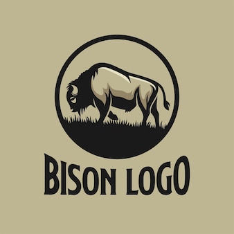 Ilustração em vetor modelo de design de logotipo vintage de bisonte