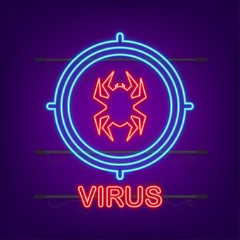 Ilustração em vetor símbolo perigo. proteção contra o vírus. alerta de vírus de computador. tecnologia de internet segura, dados seguros. ícone de néon.