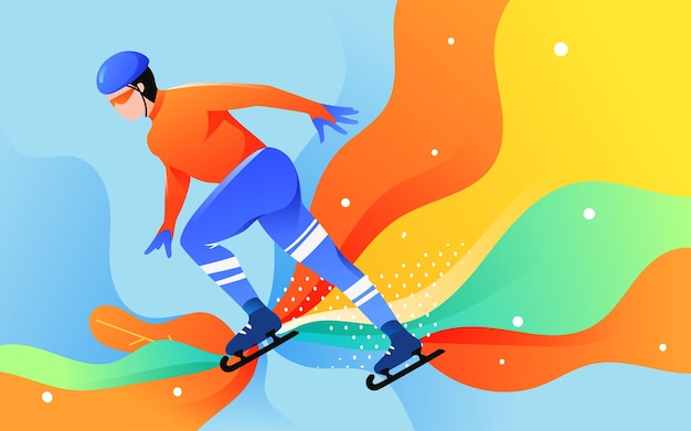 Ilustração esportiva da competição de patinação de velocidade em pista curta de 2022 nos jogos olímpicos de inverno de pequim