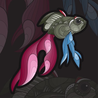 Ilustração estilizada zentangle animal coloração koi fis