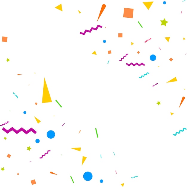 Ilustração festiva vetorial de confetes coloridos de confetes brilhantes caindo isolados em fundo branco transparente férias elemento decorativo de enfeites para design