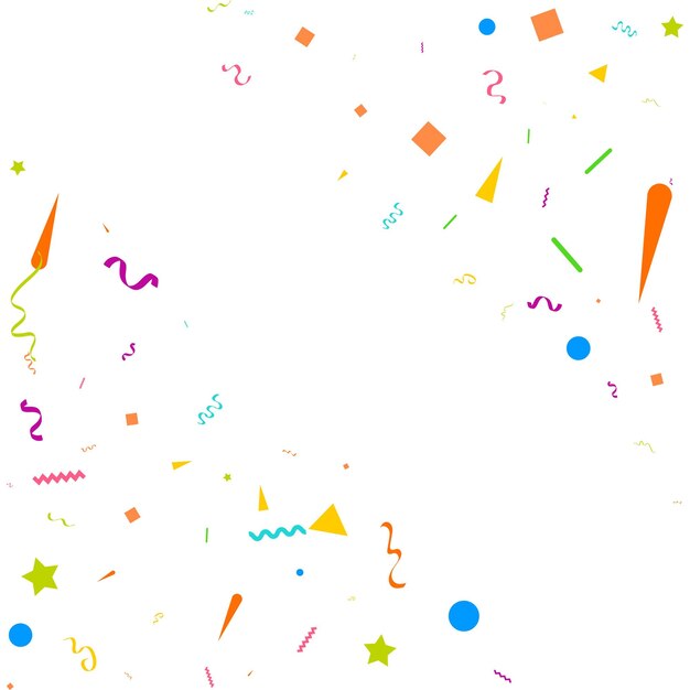 Ilustração festiva vetorial de confetes coloridos de confetes brilhantes caindo isolados em fundo branco transparente férias elemento decorativo de enfeites para design