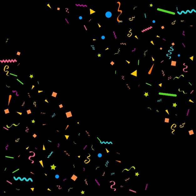 Vetor grátis ilustração festiva vetorial de confetes coloridos de confetes brilhantes caindo isolados em fundo preto preto férias elemento decorativo de enfeites para design