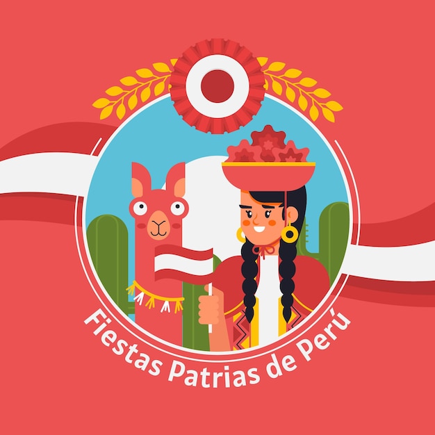Vetor grátis ilustração flat fiestas patrias de peru
