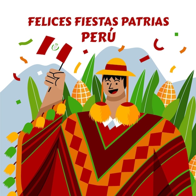 Ilustração Flat fiestas patrias de peru