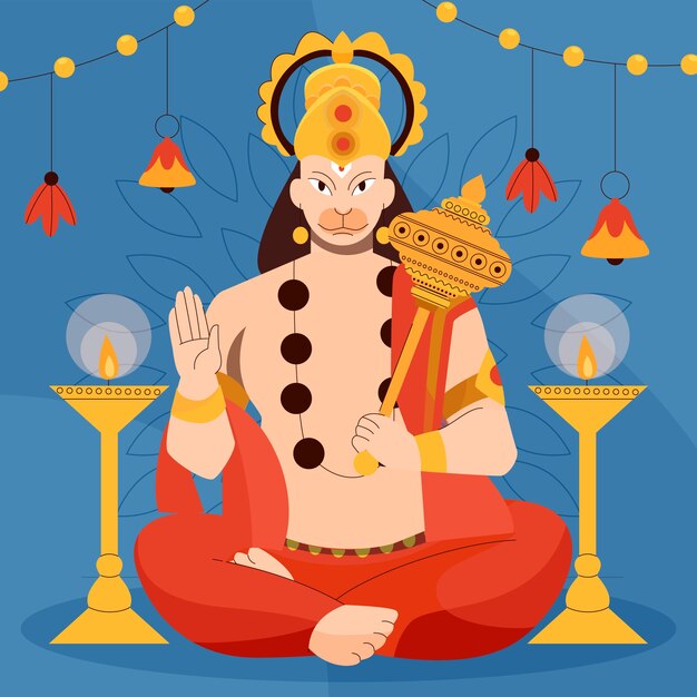 Ilustração Flat hanuman jayanti