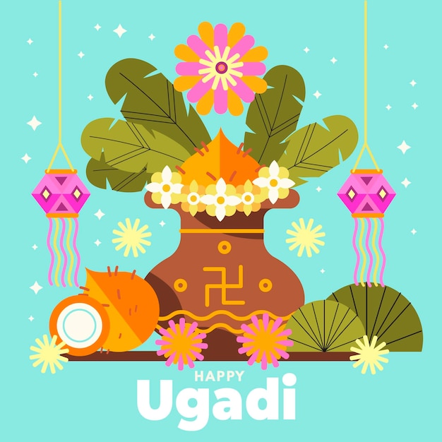 Ilustração flat happy ugadi