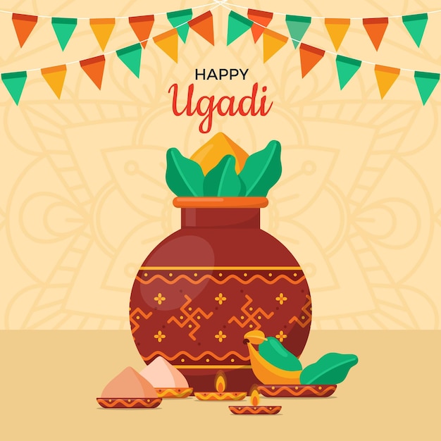 Ilustração flat happy ugadi