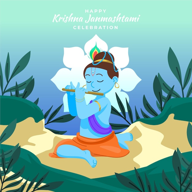 Vetor grátis ilustração flat krishna janmashtami