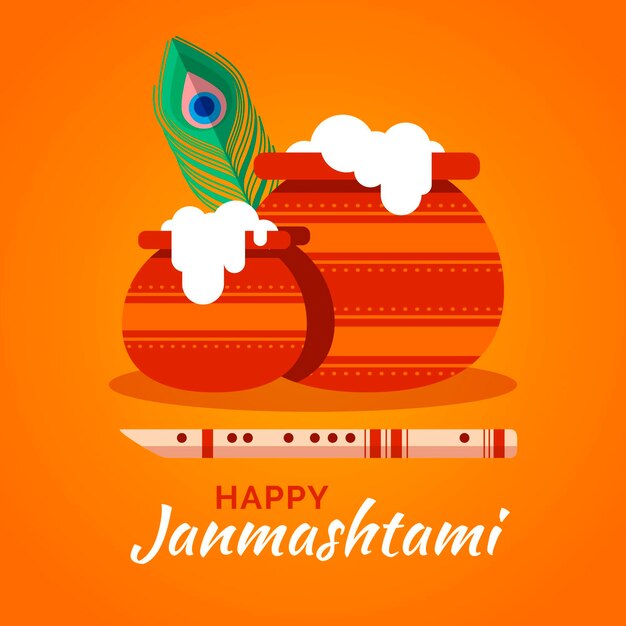 Vetor grátis ilustração flat krishna janmashtami