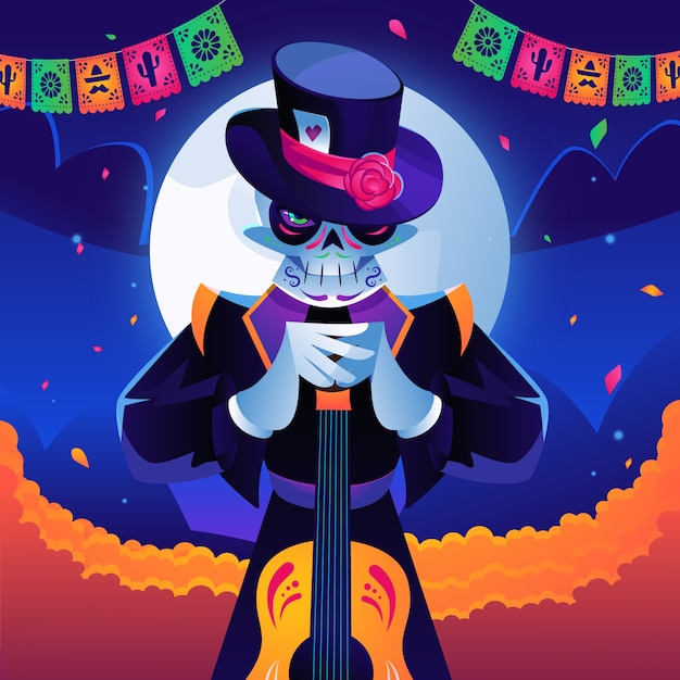 Ilustração gradiente para a celebração do dia de muertos