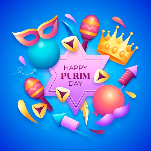 Vetor grátis ilustração gradiente para a celebração do feriado de purim