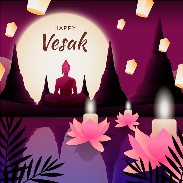 Vetor grátis ilustração gradiente para a celebração do festival do dia vesak