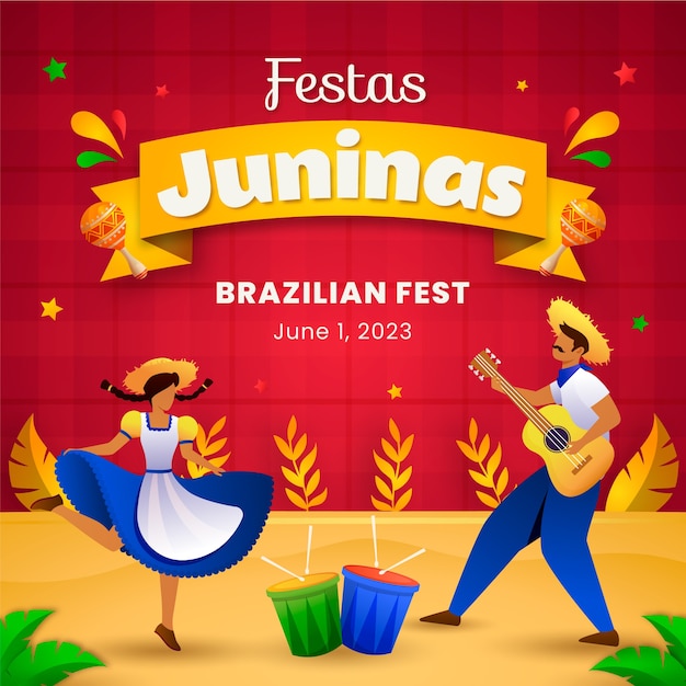 Ilustração gradiente para celebração de festas juninas brasileiras