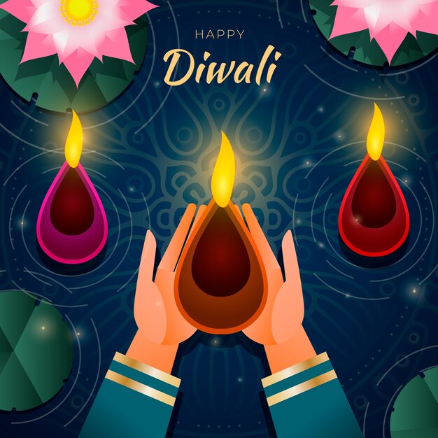 Ilustração gradiente para celebração do festival hindu diwali