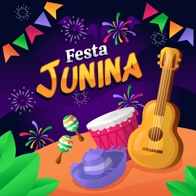 Ilustração gradiente para celebrações de festas juninas brasileiras