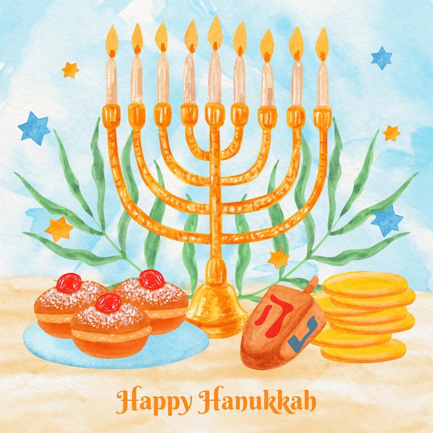 Ilustração hanukkah em aquarela