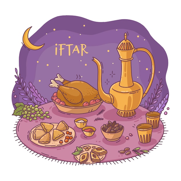 Ilustração iftar desenhada à mão