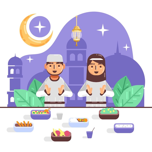 Vetor grátis ilustração iftar plana com pessoas