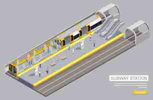 Vetor grátis ilustração isométrica 3d da estação de metrô e interior do vagão