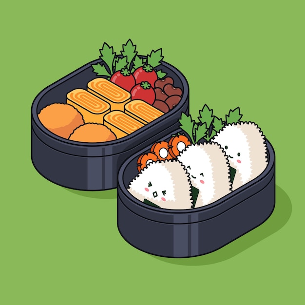 Ilustração isométrica da caixa bento