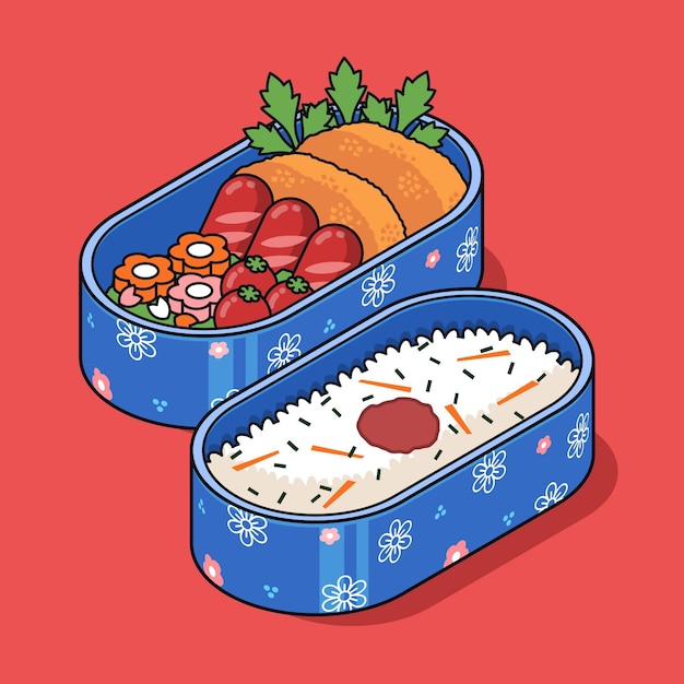 Ilustração isométrica da caixa bento