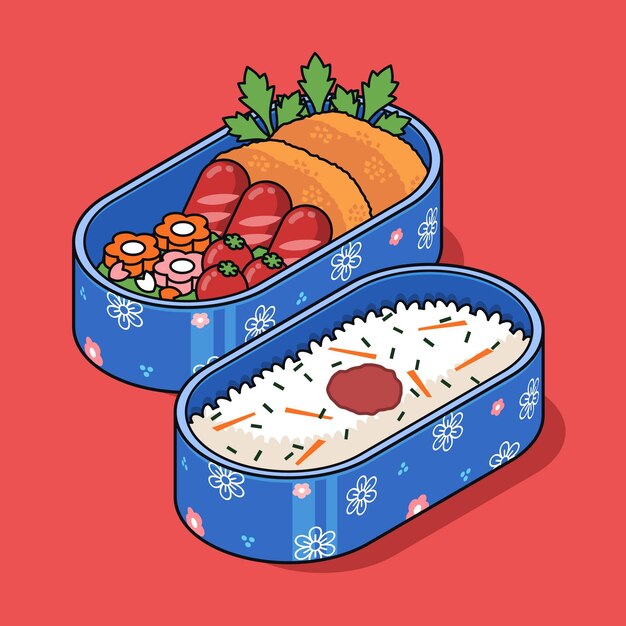 Ilustração isométrica da caixa bento
