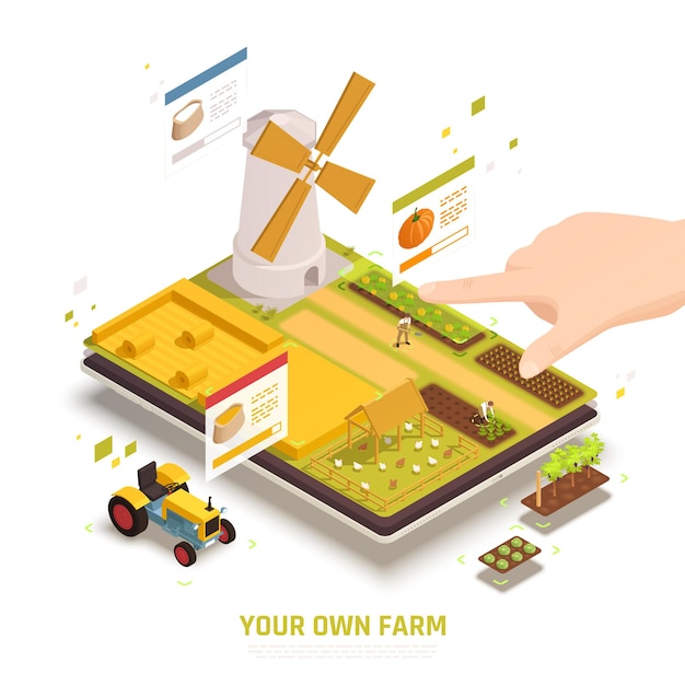 Vetor grátis ilustração isométrica de agricultura em tablet