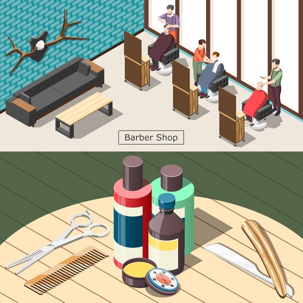 Ilustração isométrica de barbearia