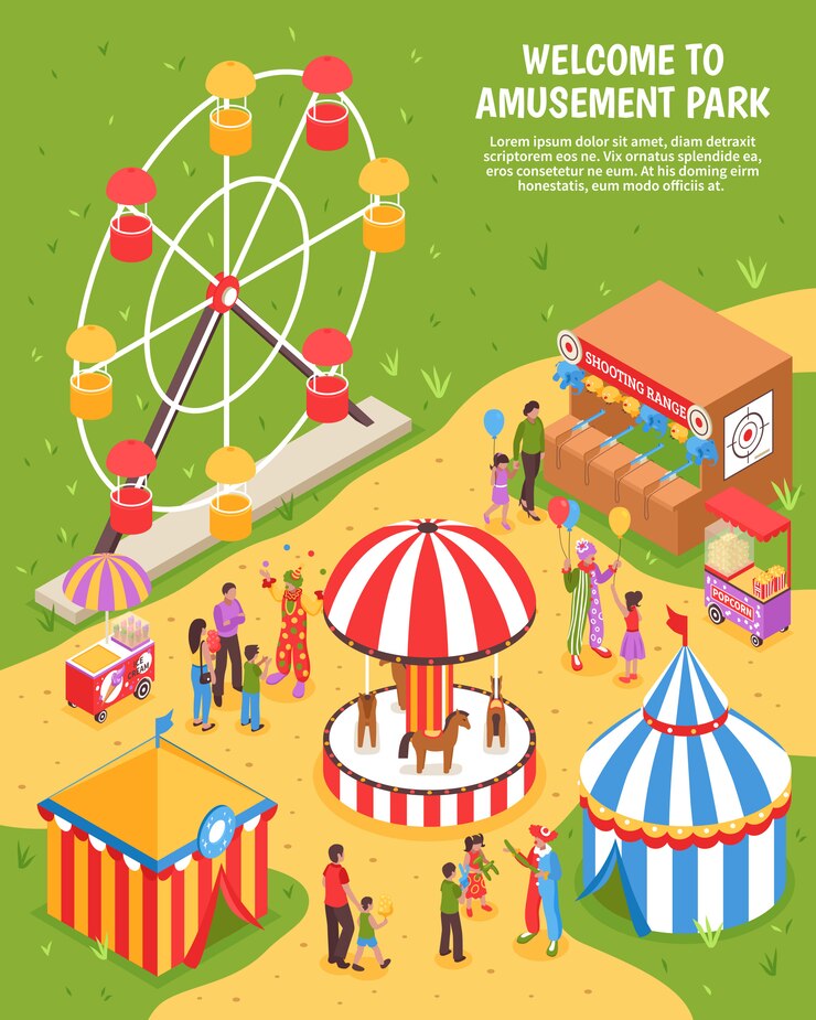 Vetor grátis ilustração isométrica de parque de diversões