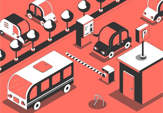 Ilustração isométrica do pagamento da entrada do estacionamento