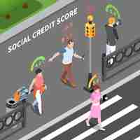 Vetor grátis ilustração isométrica do sistema de pontuação de crédito social