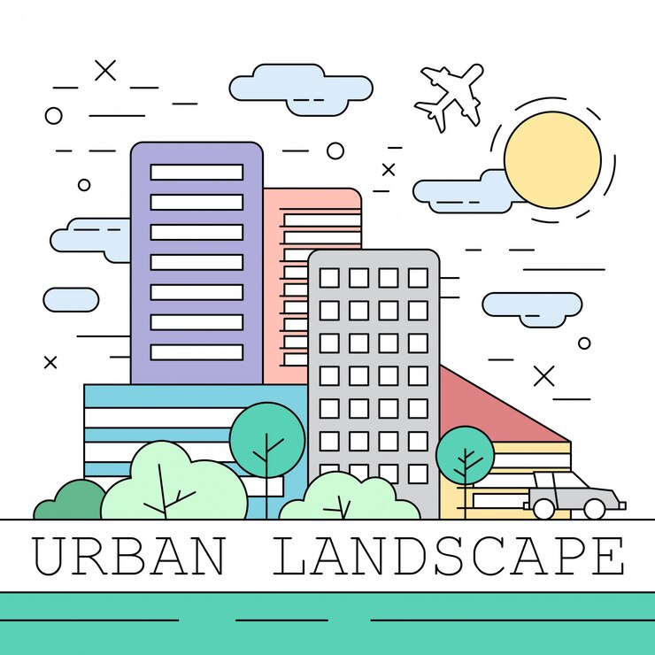 Vetor grátis ilustração linear da paisagem urbana