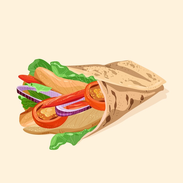 Ilustração nutritiva detalhada de shawarma