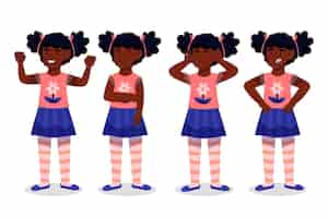 Vetor grátis ilustração orgânica de garota negra plana em diferentes poses