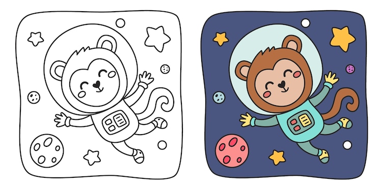 Vetor grátis ilustração para colorir infantil com macaco