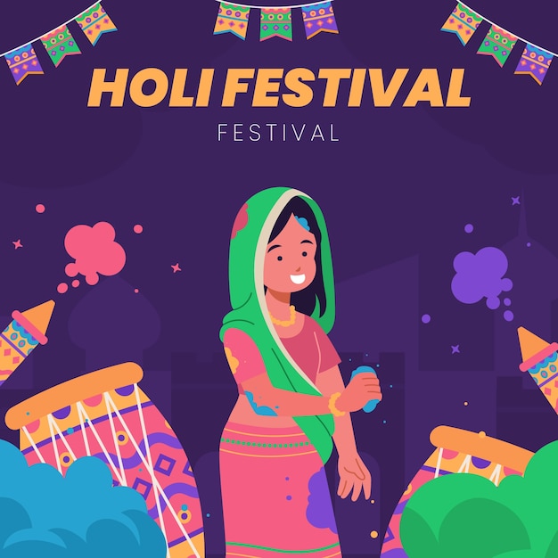 Ilustração plana da celebração do festival holika dahan