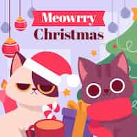 Vetor grátis ilustração plana da temporada de natal com gato de desenho animado