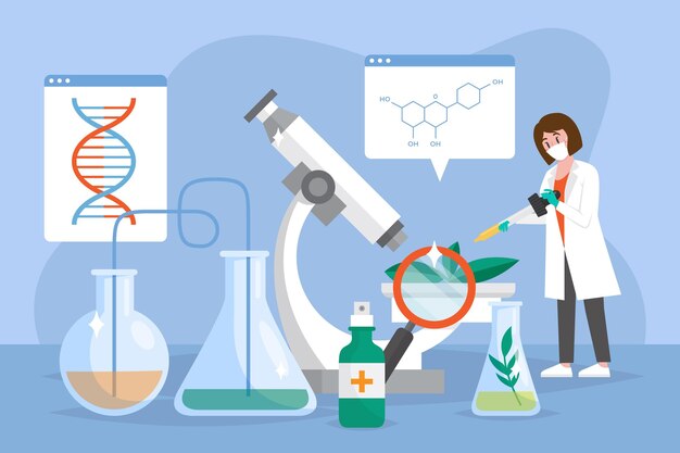 Ilustração plana de biotecnologia